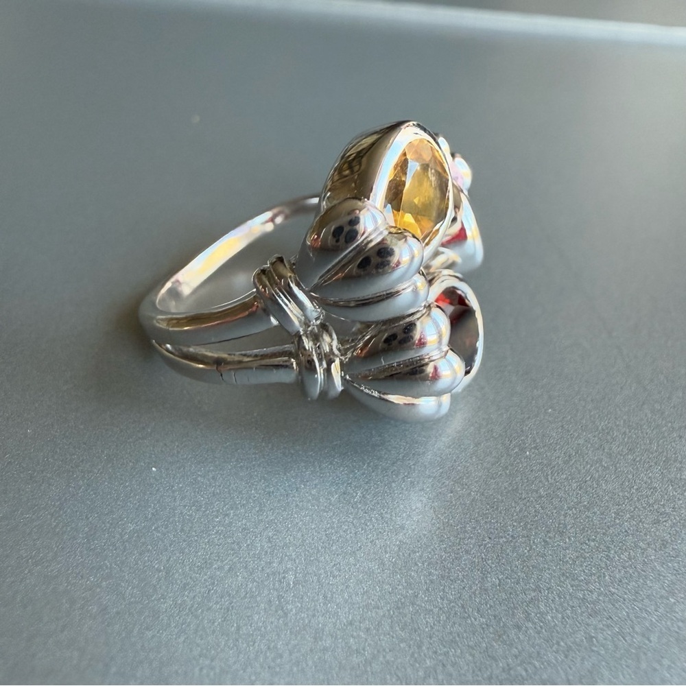 Multi Gems Amethyst Garnet Citrine Sterling Silver Adjustable Ring J&T D… - Picture 4 of 10
